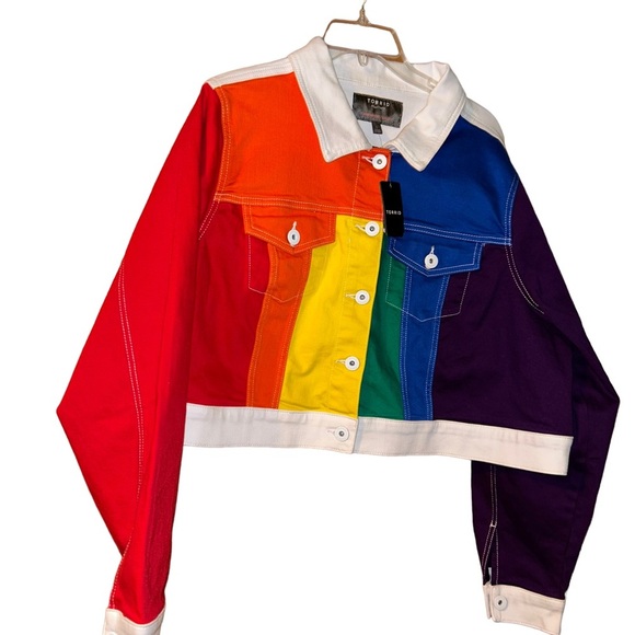 New Torrid Always Proud Denim Rainbow Pride LGBTQ Jean Jacket 3X 22 24 - Picture 2 of 4